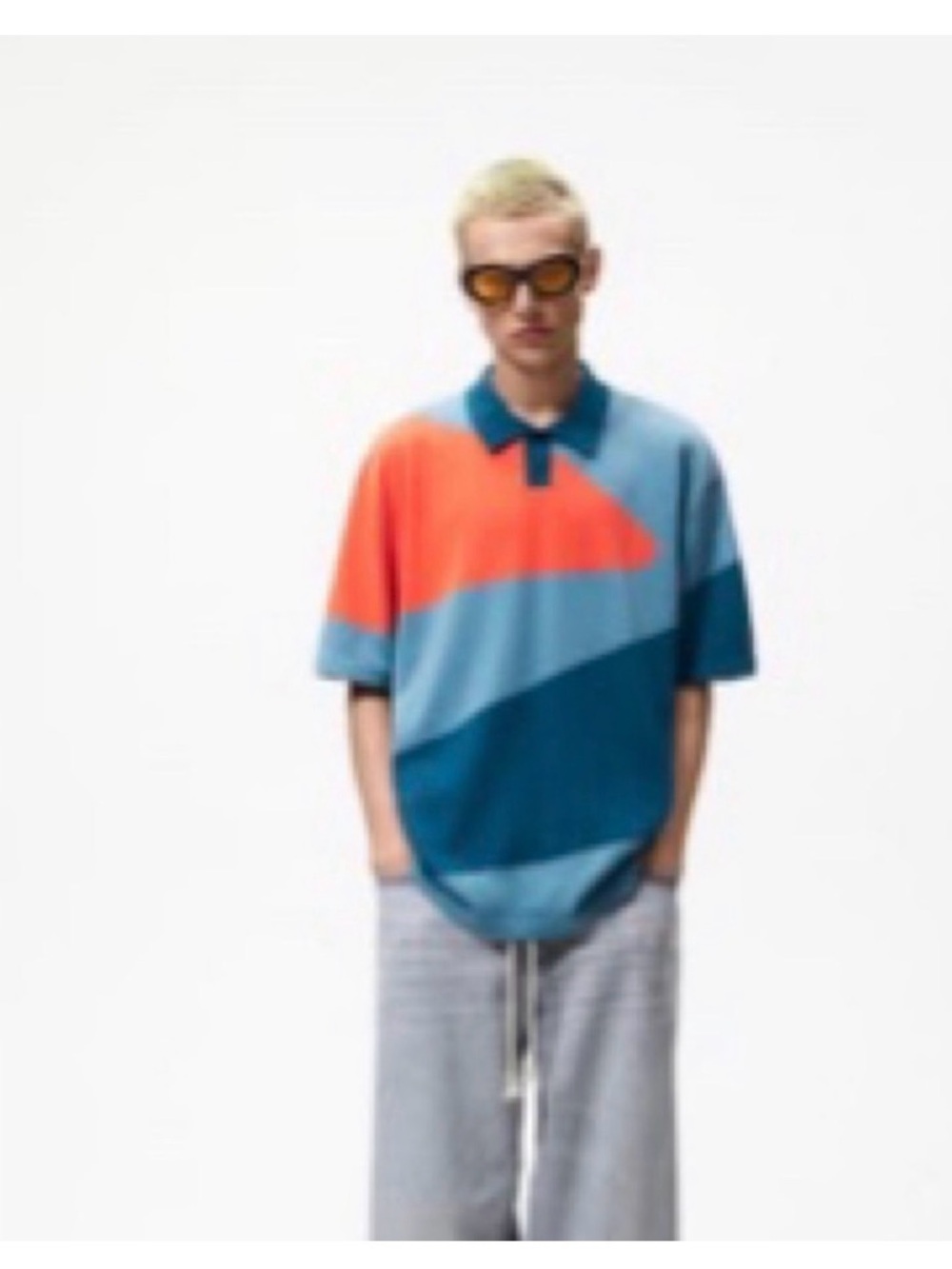 Zara Geometric Colorblock Knit Polo Shirt - Men’s Size S/M (Excellent Condition)